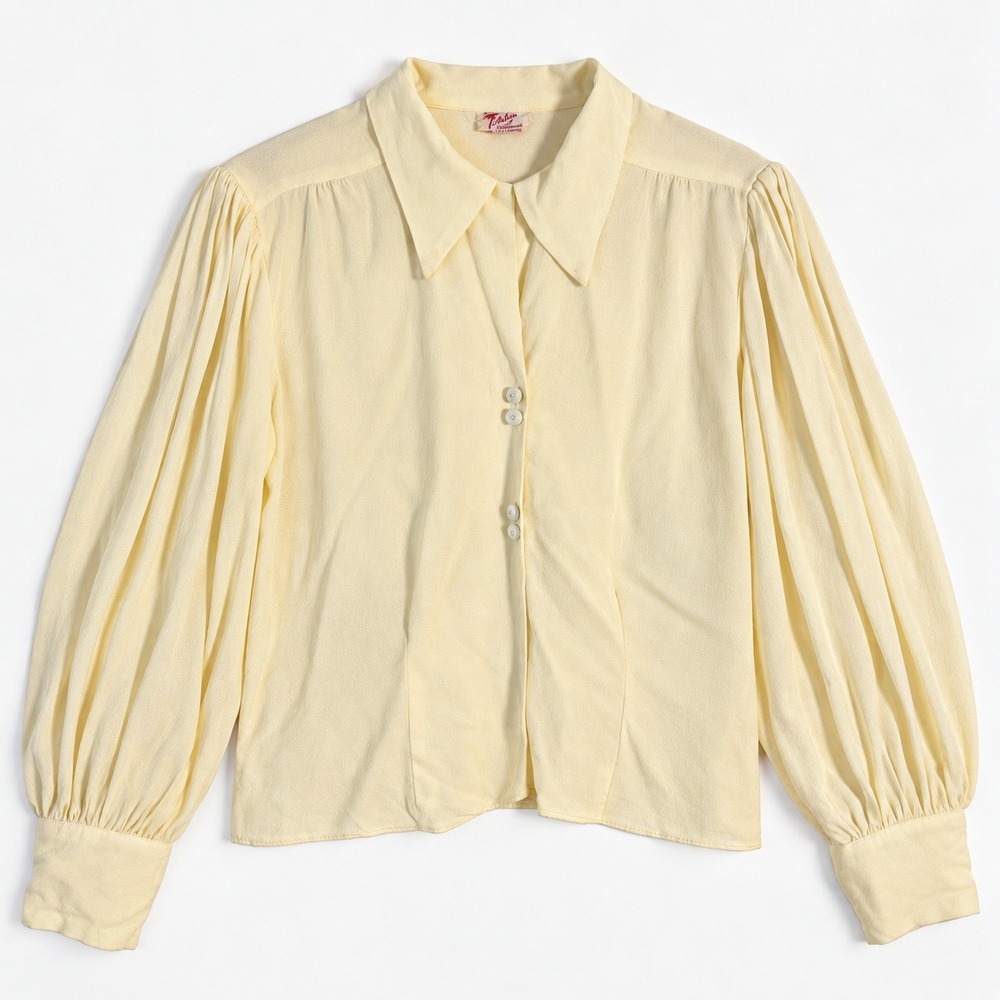 True Vtg 70s Arlene of Hollywood Cream Crepe Blouse Piratecore Edwardian S